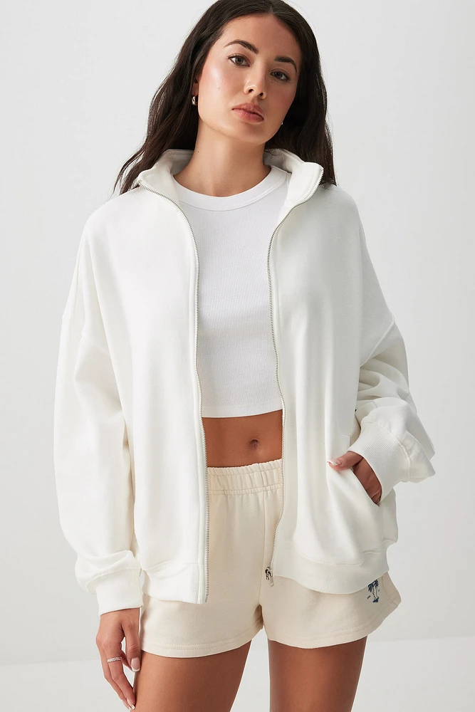 Ardene Mock Neck Zip Up Sweatshirt in | Size | Polyester/Cotton | Fleece-Lined