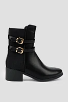 Ardene Double Strap Boots in Black | Size | Faux Leather/Faux Suede | Eco-Conscious