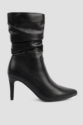 Ardene Ruched Stilleto Boots in Black | Size | Faux Leather | Eco-Conscious