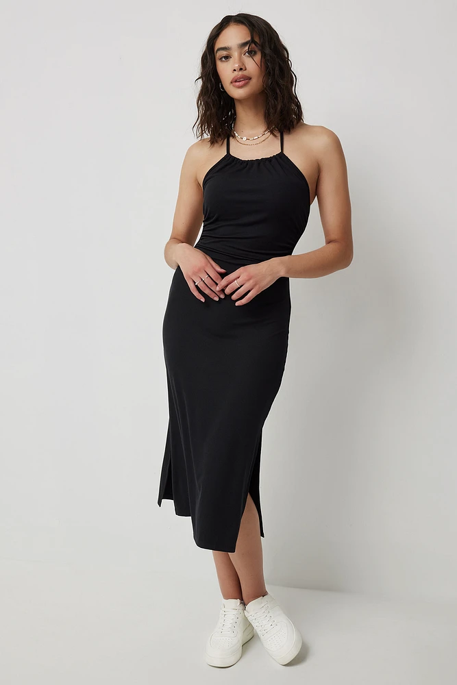 Ardene Open Back Halter Dress in Black | Size | Polyester/Elastane | Eco-Conscious