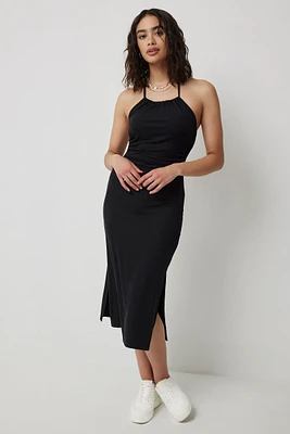 Ardene Open Back Halter Dress in Black | Size | Polyester/Elastane | Eco-Conscious