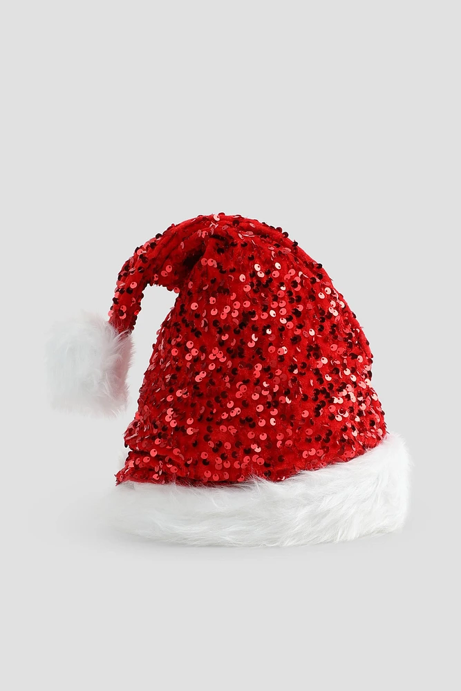 Ardene Sequin Santa Hat in Red