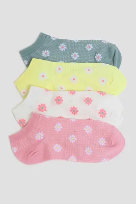 Ardene 4-Pack of Waffle-Knit Daisy Ankle Socks | Polyester/Spandex