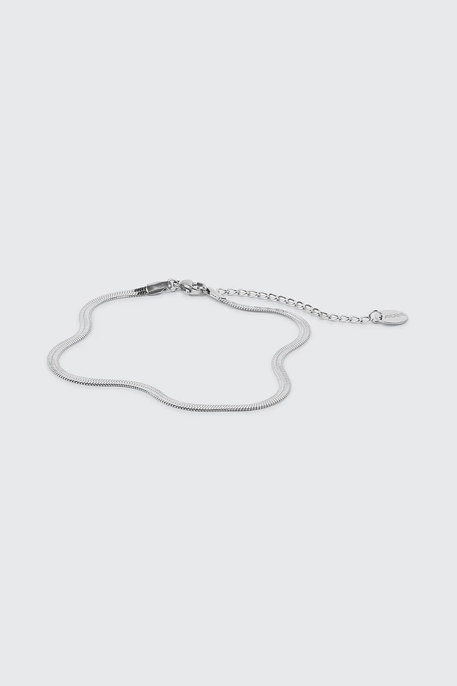 Ardene Stainless Steel Flat Chain Anklet in Silver