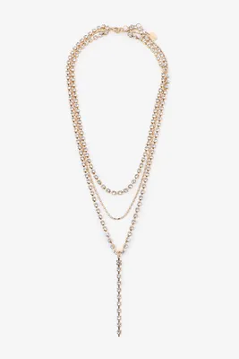 Ardene 3-Row Y-Shaped Chain Necklace in Gold