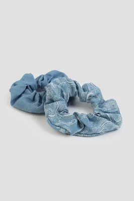 Ardene 2-Pack Paisley Denim Scrunchies in Medium Blue