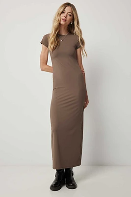 Ardene Contour Short Sleeve Maxi Dress in Brown | Size | Elastane/Polyamide