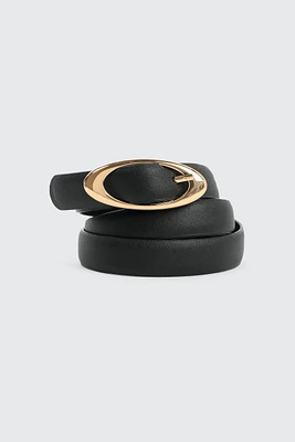 Ardene Slim Oval Buckle Belt in Black | Size | Faux Leather