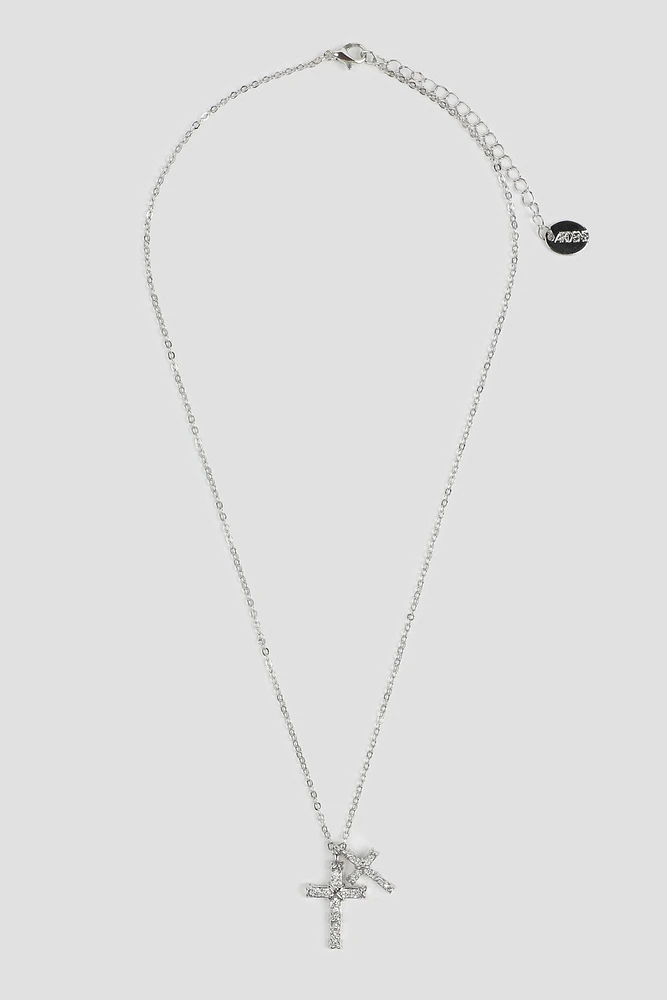 Ardene Cubic Zirconia Cross Necklace in Silver