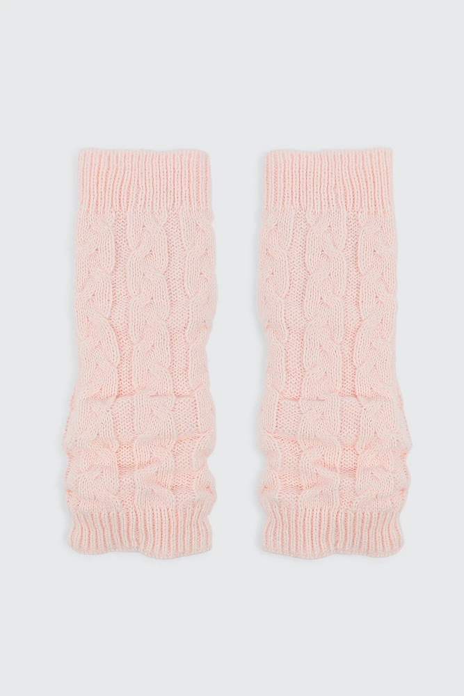 Ardene Kids Cable Knit Leg Warmers in Light Pink | 100% Acrylic