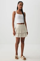 Ardene Linen Blend Mini Tiered Skirt in Beige | Size | Viscose