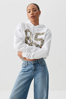 Ardene Printed Oversized Hoodie in White | Size | Polyester/Cotton | Fleece-Lined | Eco-Conscious