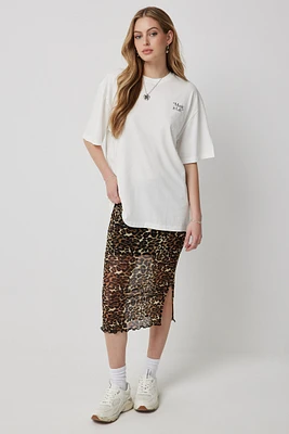 Ardene Cheetah Mesh Midi Skirt with Slit | Size | Polyester/Spandex