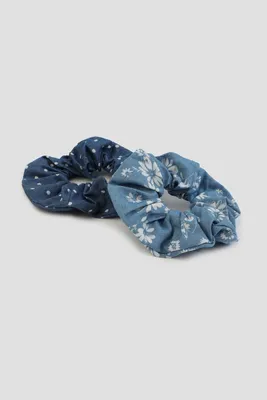Ardene 2-Pack Denim Scrunchies in Dark Blue