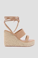 Ardene Lace Up Jute Wedge Sandals in Beige | Size | Faux Suede
