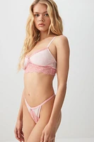 Ardene Mesh & Lace Thong Panty in Light Pink | Size | Nylon/Spandex