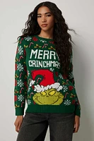 Ardene Grinchmas Ugly Christmas Sweater in Dark Green | Size | 100% Acrylic