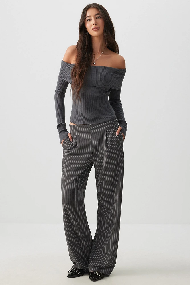 Ardene High Rise Wide Leg Pleated Pants in Dark Grey | Size | Polyester/Spandex
