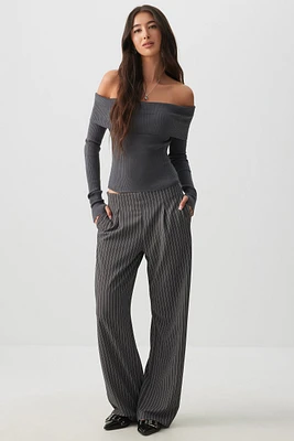 Ardene High Rise Wide Leg Pleated Pants in Dark Grey | Size | Polyester/Spandex
