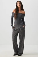 Ardene High Rise Wide Leg Pleated Pants in Dark Grey | Size | Polyester/Spandex