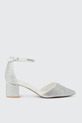 Ardene Glitter Block Heel Pumps in Silver | Size