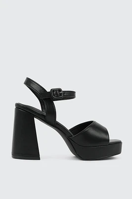 Ardene Square Toe Bloc Heel Sandals in Black | Size | Faux Leather | Eco-Conscious