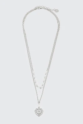 Ardene 2-Row Necklace with Heart Cross Pendant in Silver