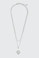 Ardene 2-Row Necklace with Heart Cross Pendant in Silver