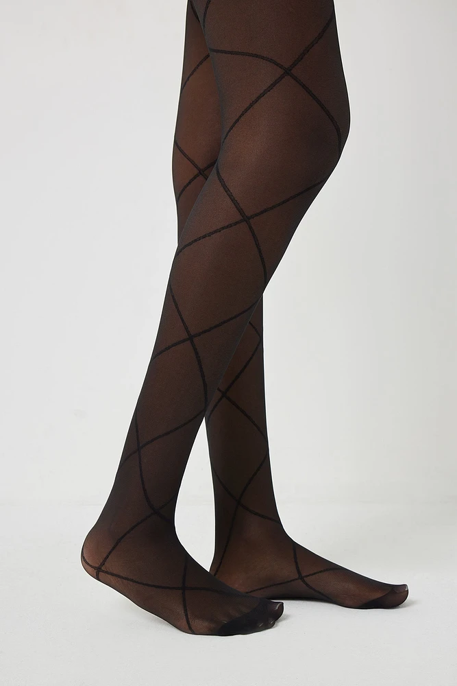 Ardene Diamond Pattern Tights in Black | Size Large | Polyester/Spandex