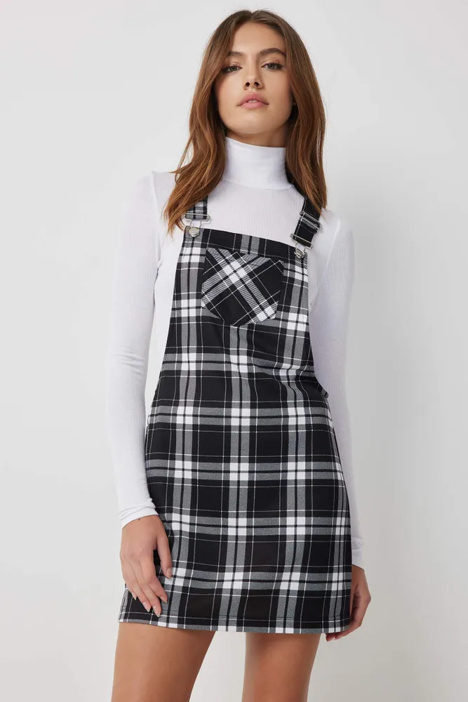 Ardene Plaid Overall Dress in, Size, Polyester/Spandex