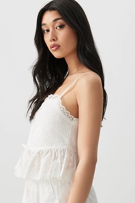 Ardene Button Front Eyelet Tank Top in White | Size | 100% Cotton