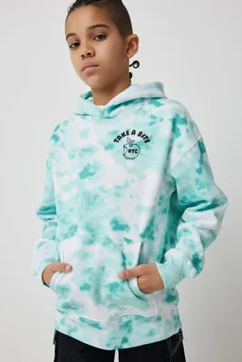 Ardene Tie-Dye Hoodie in Medium Green | Size | Polyester/Cotton | Fleece-Lined