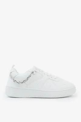 Ardene Sneakers with Removable Chain Detail in White | Size | Faux Leather