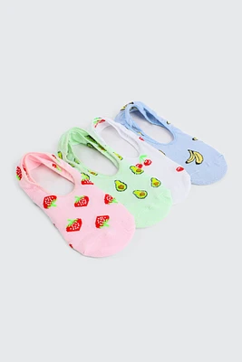 Ardene 4-Pack Fruit Print Shoe Liners | Polyester/Spandex
