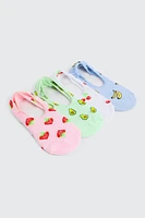 Ardene 4-Pack Fruit Print Shoe Liners | Polyester/Spandex