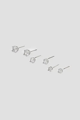 Ardene 3-Pack Round Cubic Zirconia Stud Earrings in Silver | Stainless Steel