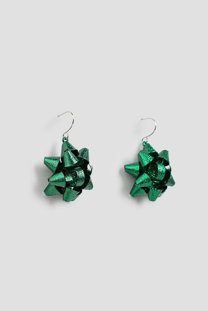 Ardene Gift Bow Earrings in Dark Green | Stainless Steel