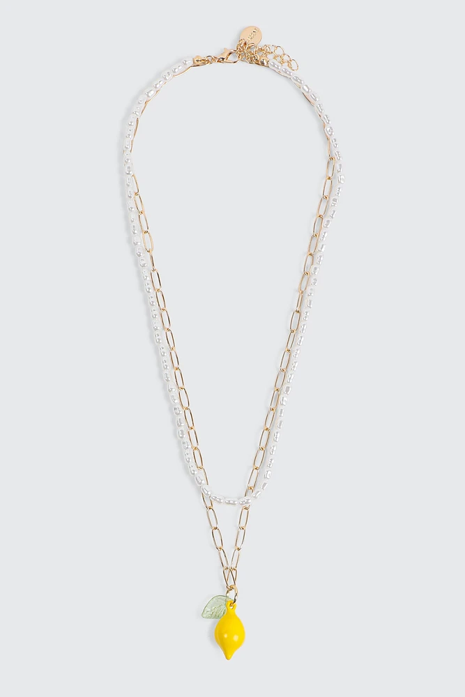 Ardene Tow-Row Lemon Necklace in Gold
