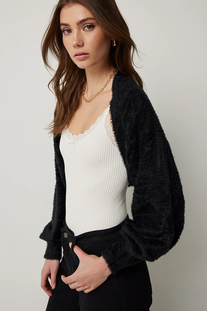 Ardene Ultra Crop Cable Knit Bolero in | Nylon