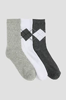 Ardene 3-Pack of Argyle Crew Socks in Dark Grey | Polyester/Spandex