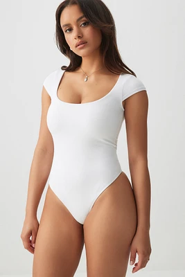 Ardene Scoop Neck Cap Sleeve Bodysuit in | Size | Polyester/Elastane