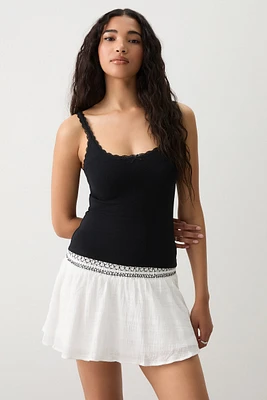 Ardene Lace Trim Tank Top in Black | Size | Cotton/Elastane