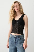 Ardene Lace Tank Top in Black | Size | Nylon/Spandex
