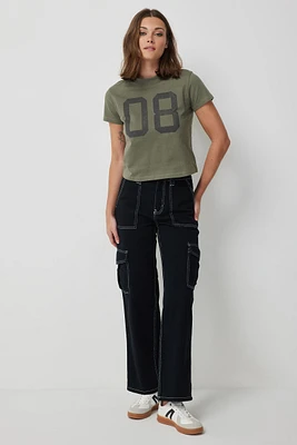 Ardene High Rise 90's Cargo Jeans in Black | Size | 100% Cotton