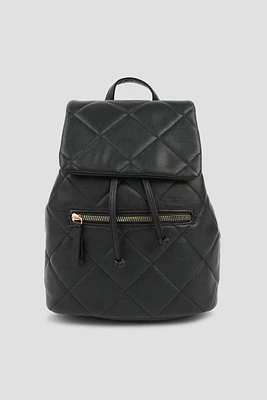 Ardene Quilted Drawstring Backpack in Black | Faux Leather/Polyester