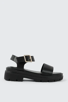 Ardene Black Track Chunky Sole Sandals | Size | Eco-Conscious