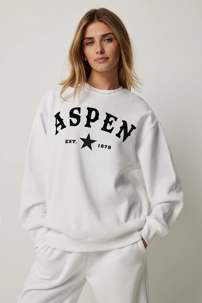 Ardene Destination Sweatshirt in White | Size | Polyester/Cotton | Fleece-Lined