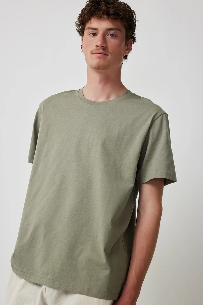 Ardene Man Solid Crew Neck T-Shirt For Men in Khaki | Size | 100% Cotton