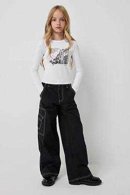 Ardene Cargo Pants with Contrast Stitching in Black | Size | 100% Cotton
