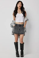 Ardene Pleated Mini Denim Skirt in Grey | Size | 100% Cotton